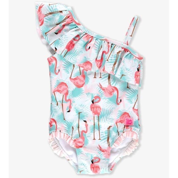 Ruffle Butts One Shoulder Ruffle One Piece Vibrant Flamingo 4T‎ NWT in packaging - Picture 4 of 9